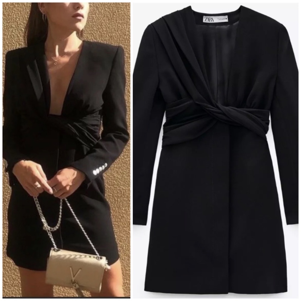 Zara draped jacket dress black NWT
